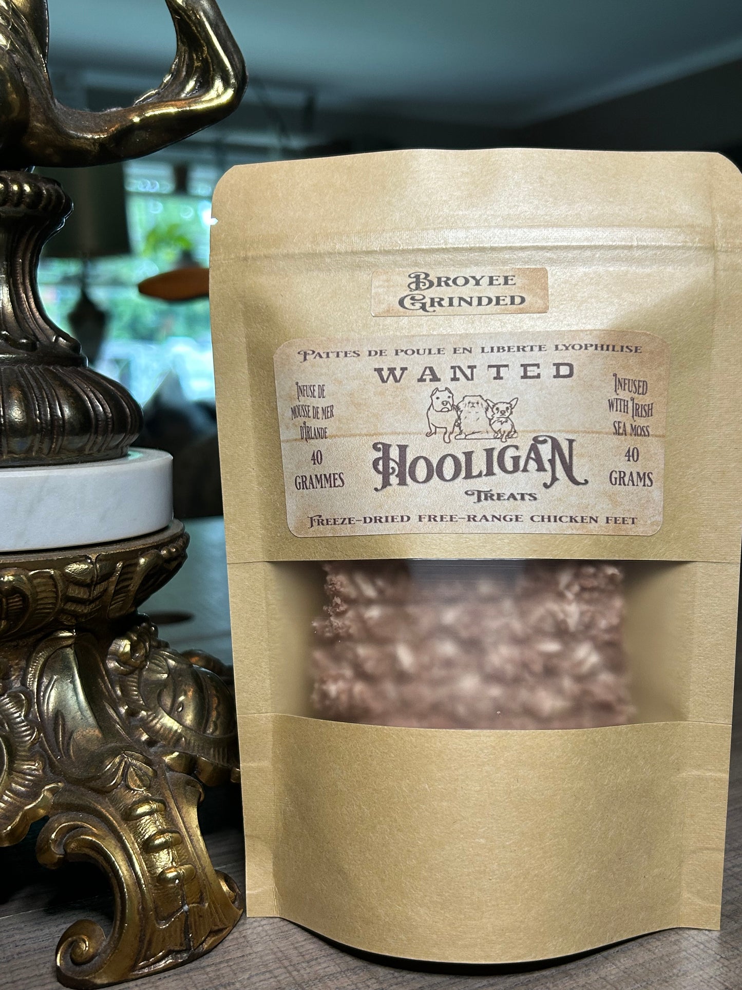 Hooligan treats, chicken feet, Infused with Wildcrafted Irish Sea Moss, Minced Patties, 40 g bag